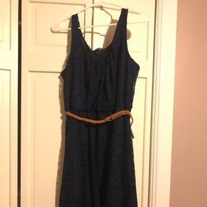 Dark Blue Lace High-Low Dress